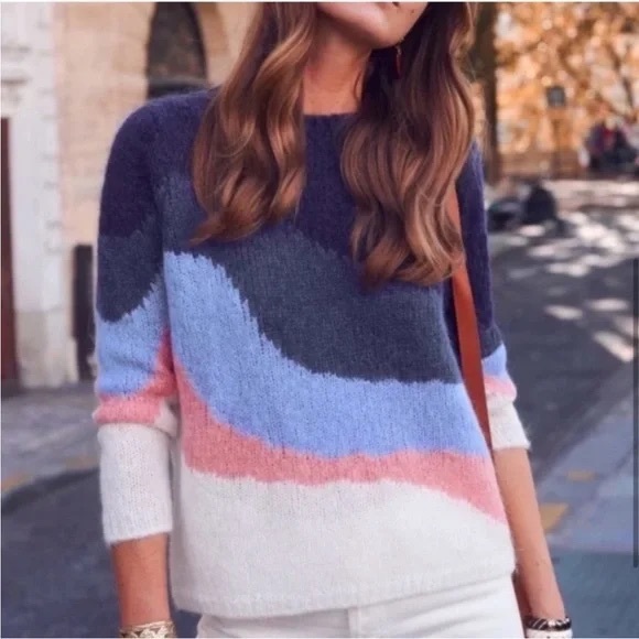 Sézane Winnie Jumper Pullover Sweater - Multicolor White Blue and Pink- Size S - Picture 4 of 11